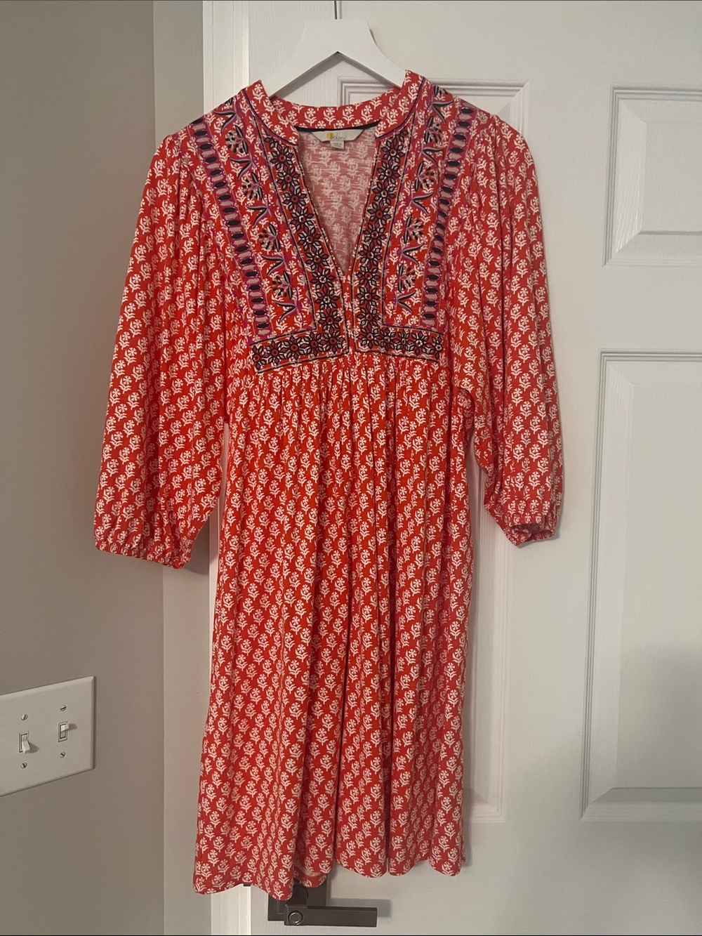 Boden Long-Sleeve Embroidered Yoke Dress